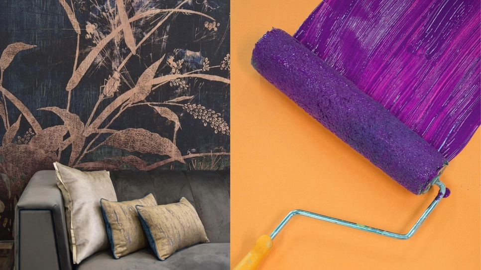 Black wallpaper and purple paint roller comparison of pros and cons
