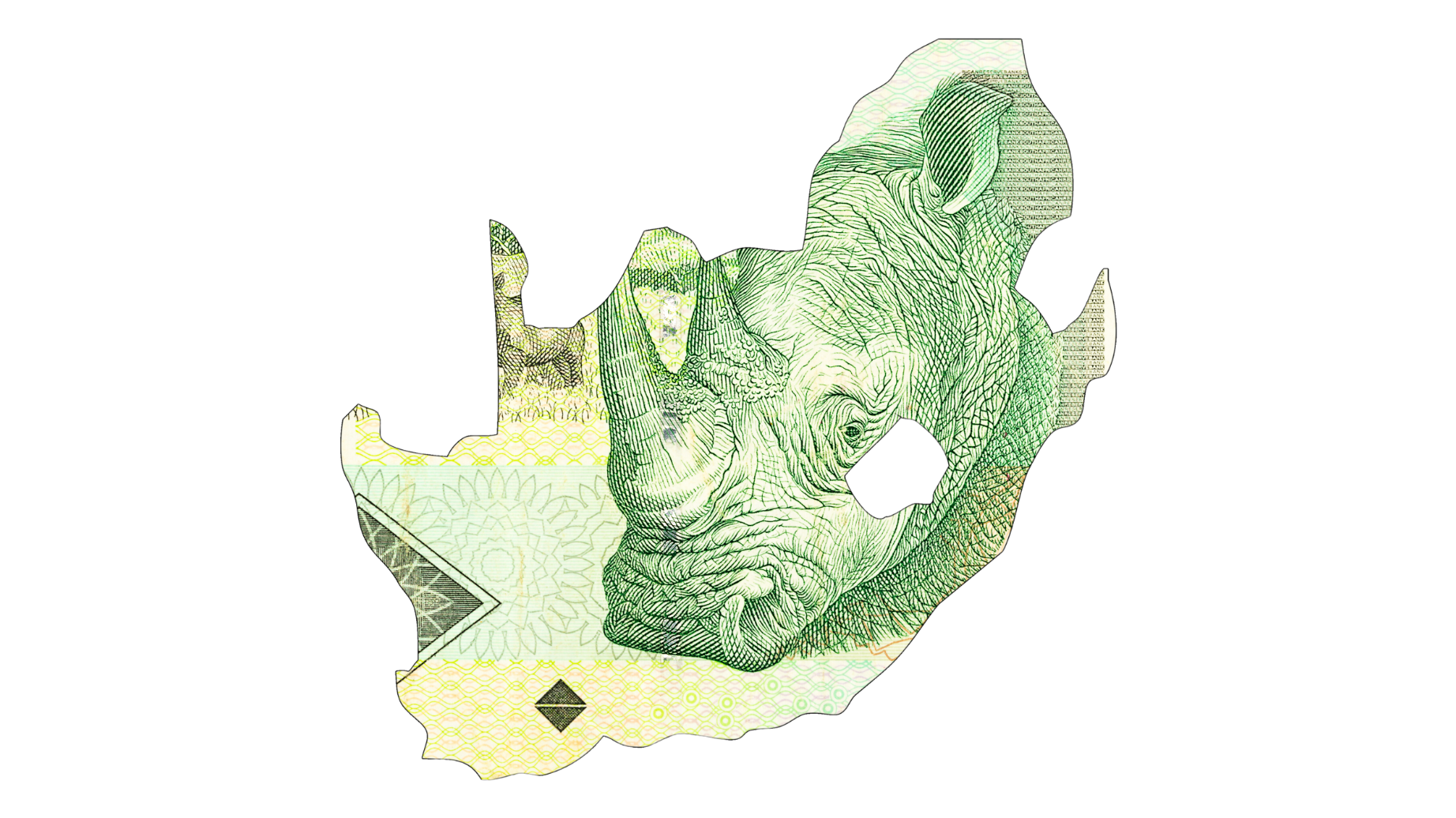 rand in a shape of South Africa