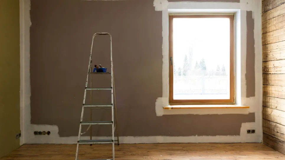 Room needs fresh coat of paint and is prepared to be painted over.